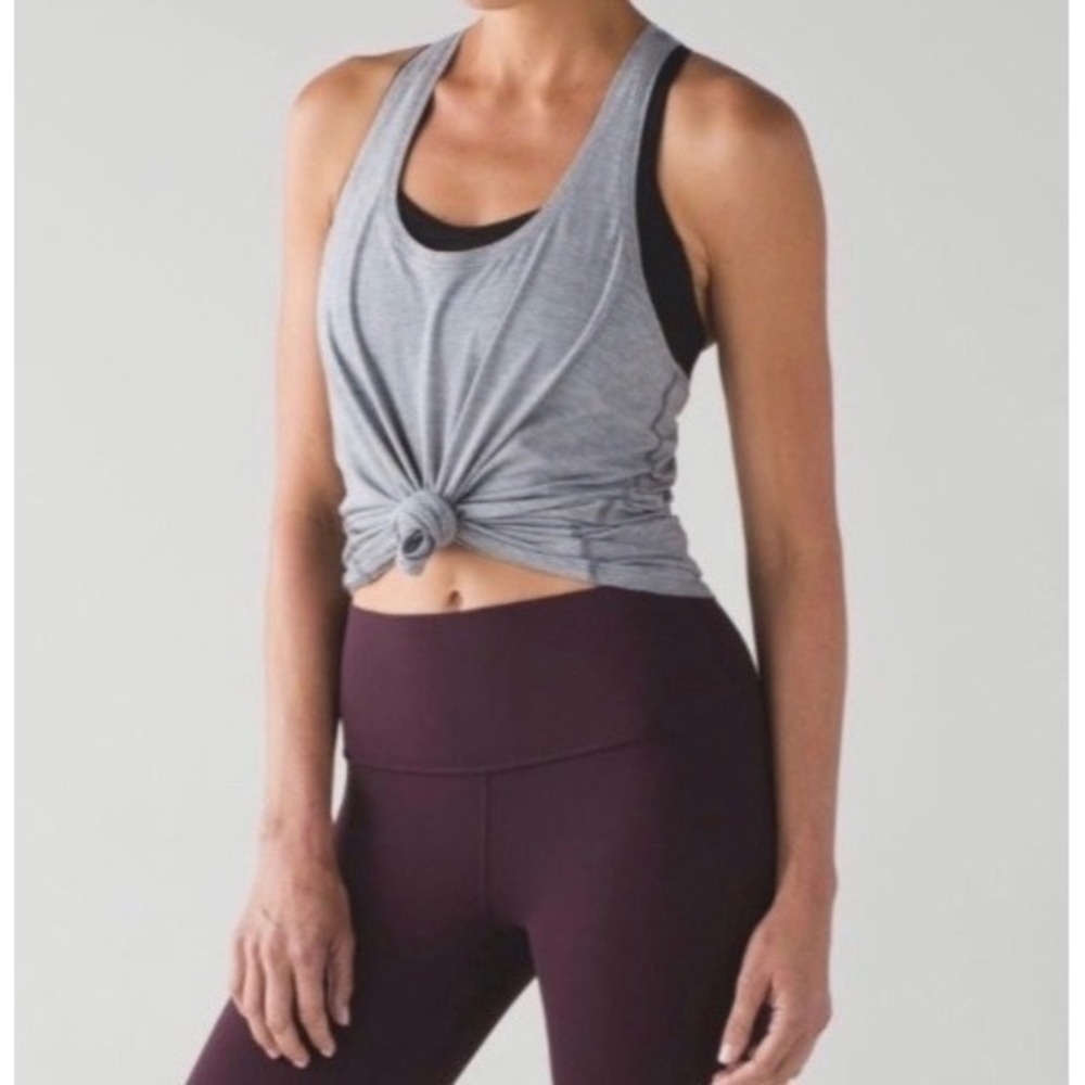Lululemon Yogi Racerback IV Mini Stripe Heathered Arctic Grey White Size 4
